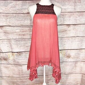 Free People FP One Calypso Dress Sleeveless Pink Relaxed Fit Tasseled Size XS